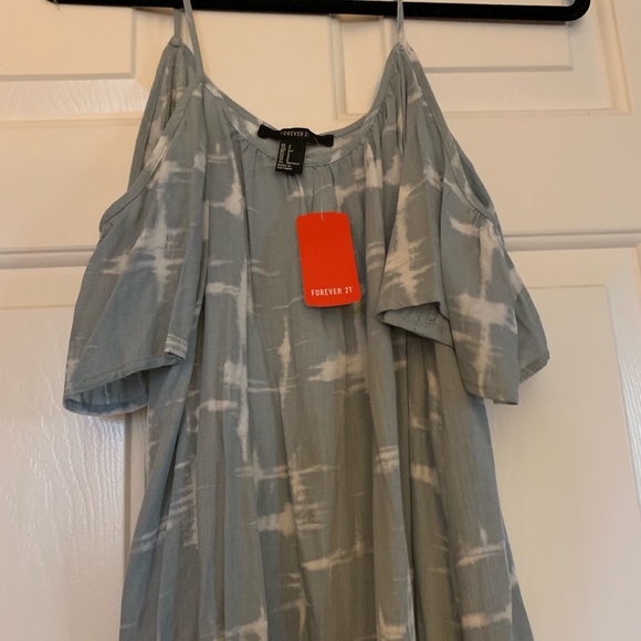 Dusty blue/cream short dress - Picture 4 of 4